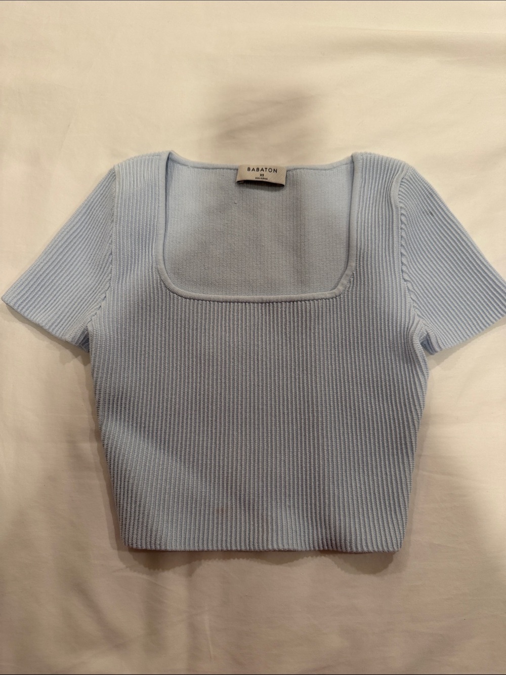 Babaton Pastel Blue Ribbed Square-Neck Crop Tee